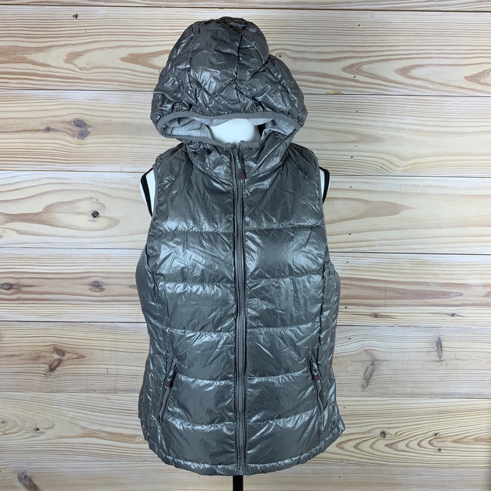 Tangerine Puffer Vest Womens‎ XL Silver Grey Hooded Quilted Sleeveless